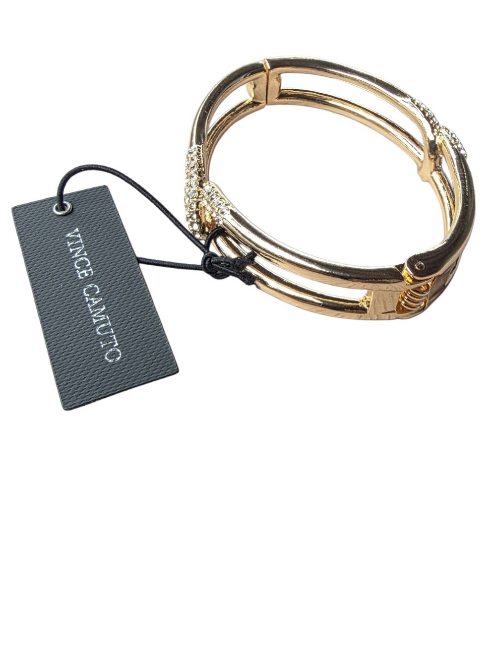 Vince Camuto Gold Crystal-Embellished Double-Band Hinged Bangle